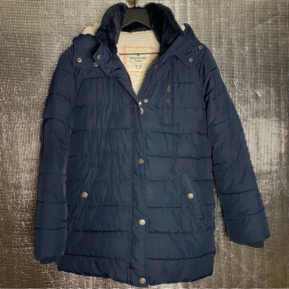 ABERCROMBIE KIDS navy puffer coat size 15/16 - Picture 1 of 9